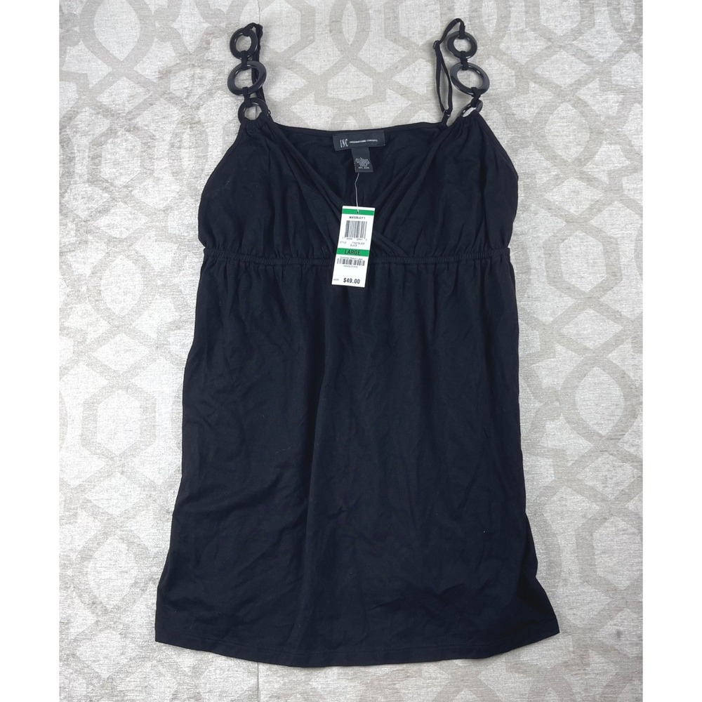 INC International Concepts Camisole Women Large Black NWT Ring Strap Top